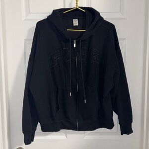 PINK full zip hoodie black monochrome lettering